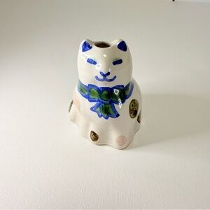 VTG M.A. Hadley Pottery Hand-Painted Polka Dot Cat Bud Vase Flower Frog
